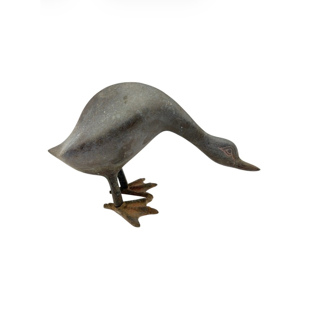 Vintage Solid Brass Goose Duck Figurine Heavy Metal Bird Statue Patina Farmhouse